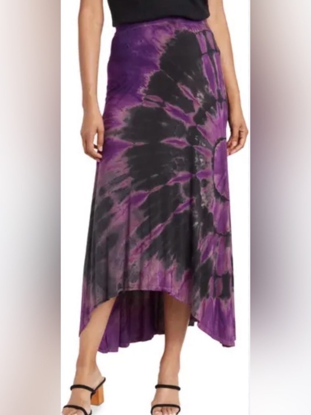 Go Couture M High Low Tie Dye Maxi Skirt Black Purple